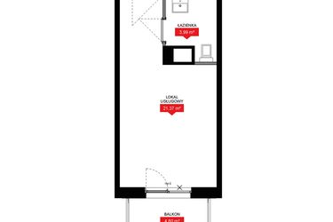 Rzut - Mieszkanie na sprzedaż 1 pokój o powierzchni 25,36 m² - numer A2 168LU w 29L - Apartamenty inwestycyjne