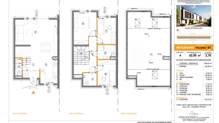 Rzut - Dom na sprzedaż 4 pokoje o powierzchni 82,9 m² - numer 61 w Osiedle Chopina etap II