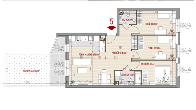 Rzut - Mieszkanie na sprzedaż 4 pokoje o powierzchni 73,62 m² - numer 5 w HUZAR B3
