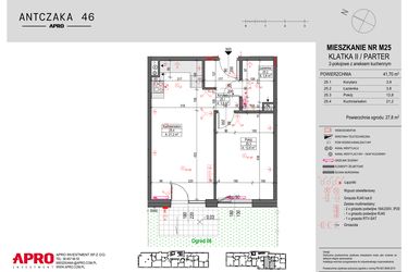 Rzut - Mieszkanie na sprzedaż 2 pokoje o powierzchni 41,7 m² - numer M25 w Antczaka 46