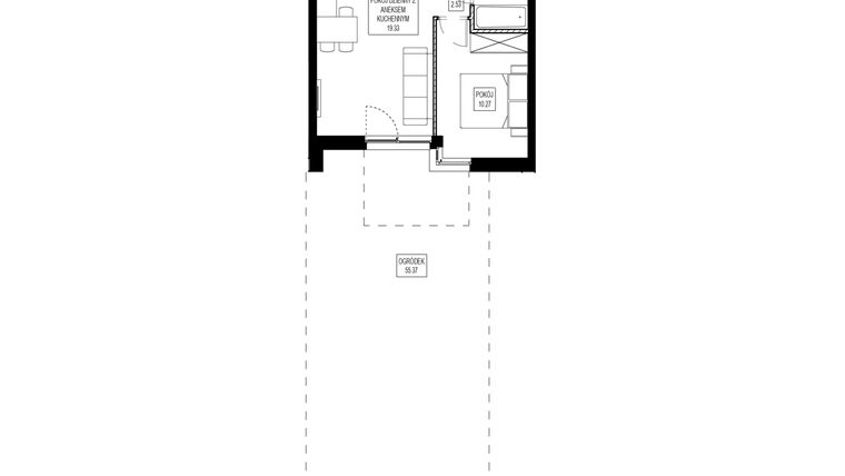 Rzut - Mieszkanie na sprzedaż 2 pokoje o powierzchni 36,02 m² - numer OK6/A/0/2 w Osiedle Kameralne VI