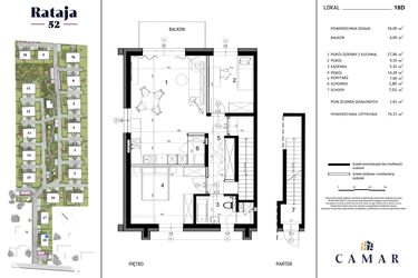 Rzut - Dom na sprzedaż 3 pokoje o powierzchni 74,22 m² - numer 18D w Rataja 52 - etap III