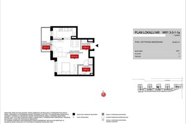 Rzut - Mieszkanie na sprzedaż 1 pokój o powierzchni 42,61 m² - numer WR1 3/3/1/1a w Przystań Reymonta