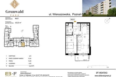 Rzut - Mieszkanie na sprzedaż 2 pokoje o powierzchni 45,32 m² - numer 8 G/2 w Grunwald Park