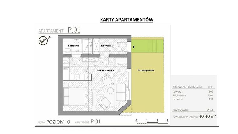 Rzut - Mieszkanie na sprzedaż 1 pokój o powierzchni 40,46 m² - numer 0.1 w Villa Książąt Pomorskich