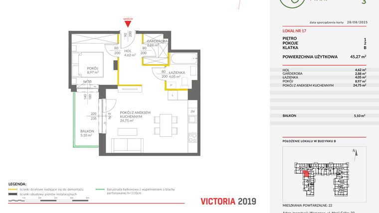 Rzut - Mieszkanie na sprzedaż 2 pokoje o powierzchni 45,27 m² - numer 17 w Olchowy Park III