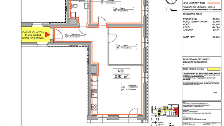 Rzut - Mieszkanie na sprzedaż 3 pokoje o powierzchni 63,9 m² - numer 3.22 w Czerwieńskiego 3