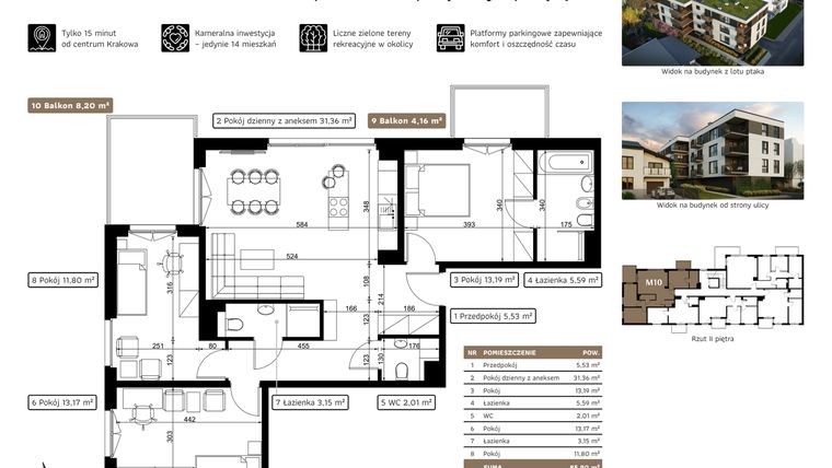 Rzut - Mieszkanie na sprzedaż 4 pokoje o powierzchni 85,8 m² - numer M10 w Dolnomłyńska 5