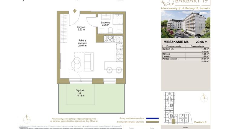 Rzut - Mieszkanie na sprzedaż 1 pokój o powierzchni 29,06 m² - numer M5 w Barbary 19
