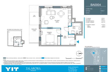 Rzut - Mieszkanie na sprzedaż 2 pokoje o powierzchni 46,06 m² - numer BA0004 w Talarowa Park