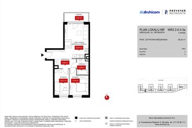Rzut - Mieszkanie na sprzedaż 3 pokoje o powierzchni 56,25 m² - numer WR3 2/4/3/3a w Przystań Reymonta etap II