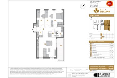 Rzut - Mieszkanie na sprzedaż 4 pokoje o powierzchni 87,9 m² - numer X/4 w Wille Biskupin Etap 2.2