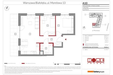 Rzut - Mieszkanie na sprzedaż 3 pokoje o powierzchni 58,8 m² - numer A10 w Przystań Żerań