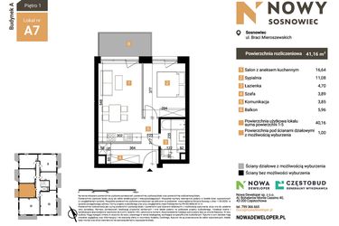 Rzut - Mieszkanie na sprzedaż 2 pokoje o powierzchni 41,16 m² - numer A7 w Nowy Sosnowiec