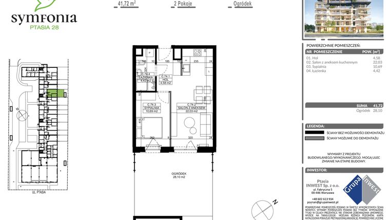 Rzut - Mieszkanie na sprzedaż 2 pokoje o powierzchni 41,72 m² - numer C.74 w Symfonia Ptasia 28
