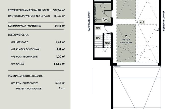 Rzut - Mieszkanie na sprzedaż 4 pokoje o powierzchni 107,59 m² - numer B.5 w Wiązana Residence