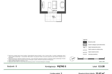Rzut - Mieszkanie na sprzedaż 1 pokój o powierzchni 25,67 m² - numer E.3.28 w Nowy Świat Ostoja etap II - EFG