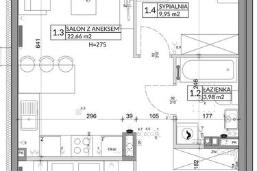 Rzut - Mieszkanie na sprzedaż 3 pokoje o powierzchni 56,89 m² - numer 89B w Osiedle Młodych etap VI