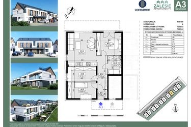 Rzut - Mieszkanie na sprzedaż 4 pokoje o powierzchni 73,67 m² - numer A3 w Apartamenty Zalesie