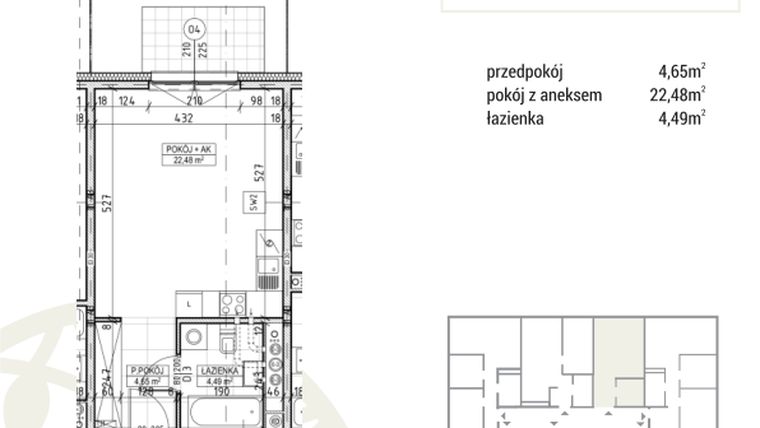 Rzut - Mieszkanie na sprzedaż 1 pokój o powierzchni 31,62 m² - numer A3.00.05 w Zakątek Flora
