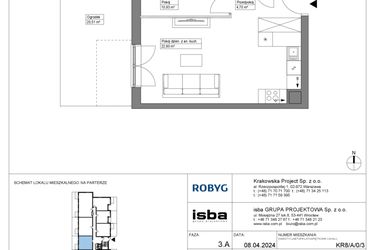 Rzut - Mieszkanie na sprzedaż 2 pokoje o powierzchni 43,09 m² - numer KR8/A/0/3 w Apartamenty Krakowska etap VIII