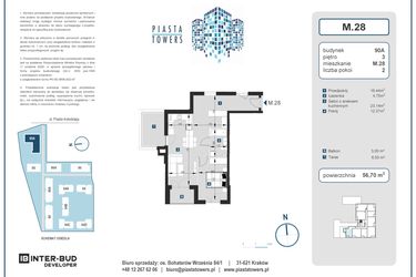 Rzut - Mieszkanie na sprzedaż 2 pokoje o powierzchni 56,7 m² - numer 28 w Piasta Towers bud. 90A