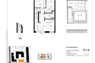 Rzut - Mieszkanie na sprzedaż 3 pokoje o powierzchni 62,5 m² - numer E.1.2 w Nowy Folwark