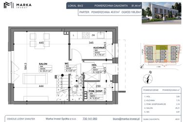 Rzut - Dom na sprzedaż 4 pokoje o powierzchni 81,44 m² - numer 8a/2 w Osiedle Leśny Zakątek