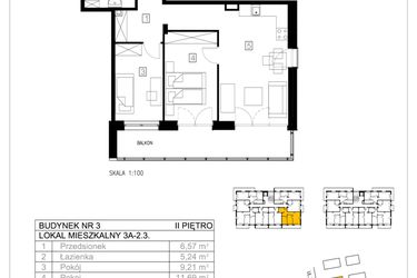 Rzut - Mieszkanie na sprzedaż 3 pokoje o powierzchni 55,62 m² - numer 3A-2.3 w Gardenia Pogodno