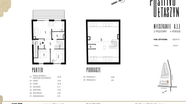 Rzut - Mieszkanie na sprzedaż 5 pokoi o powierzchni 128,1 m² - numer A.1.1 w Positivo Ołtaszyn