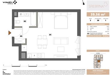 Rzut - Mieszkanie na sprzedaż 1 pokój o powierzchni 39,56 m² - numer 30 w Srebrna 5