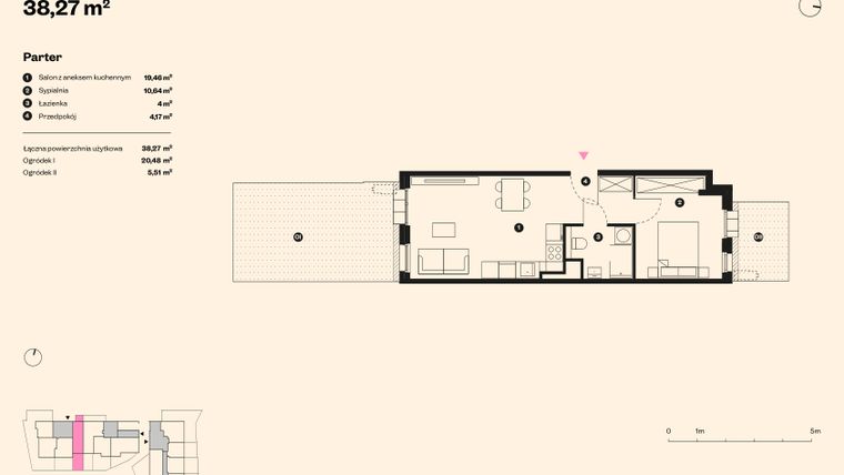 Rzut - Mieszkanie na sprzedaż 2 pokoje o powierzchni 38,27 m² - numer 55 w Sołtysowska
