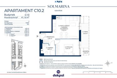 Rzut - Mieszkanie na sprzedaż 2 pokoje o powierzchni 41,16 m² - numer C10.2 w Sol Marina etap III