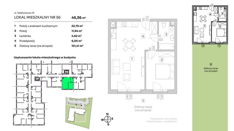Rzut - Mieszkanie na sprzedaż 2 pokoje o powierzchni 45,36 m² - numer 56 w Nova Radiostacja