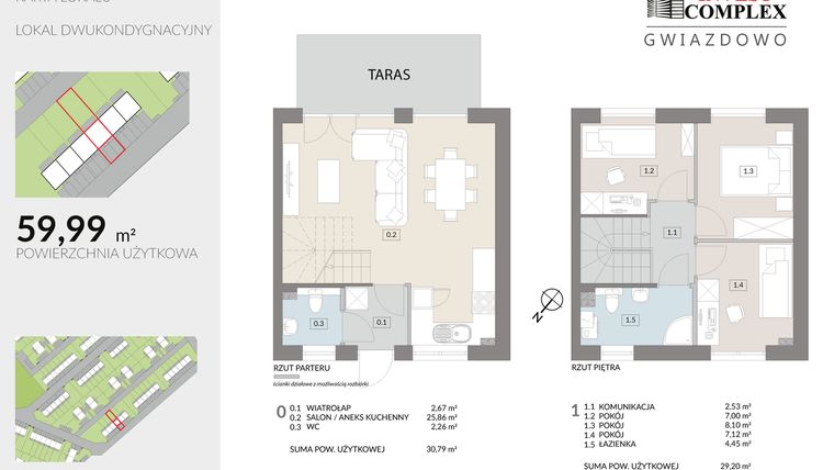 Rzut - Dom na sprzedaż 4 pokoje o powierzchni 59,99 m² - numer N18.2 w Osiedle Gwiazdowo etap 12