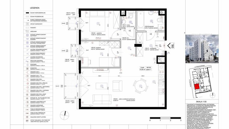 Rzut - Mieszkanie na sprzedaż 3 pokoje o powierzchni 73,68 m² - numer 6 w Biała Kamienica