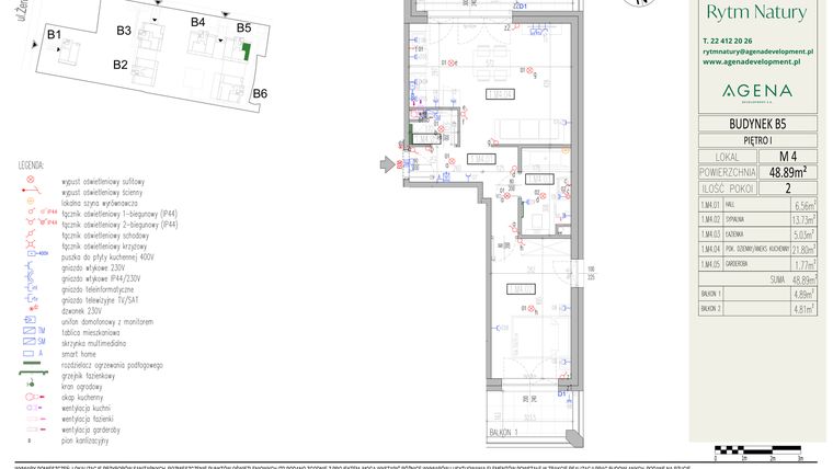 Rzut - Mieszkanie na sprzedaż 2 pokoje o powierzchni 48,89 m² - numer B5M4 w Rytm Natury