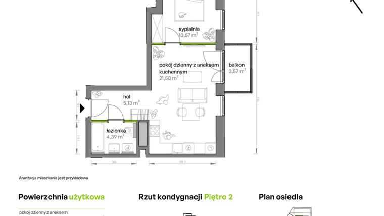 Rzut - Mieszkanie na sprzedaż 2 pokoje o powierzchni 42,72 m² - numer AA0201 w Ptasia Vita