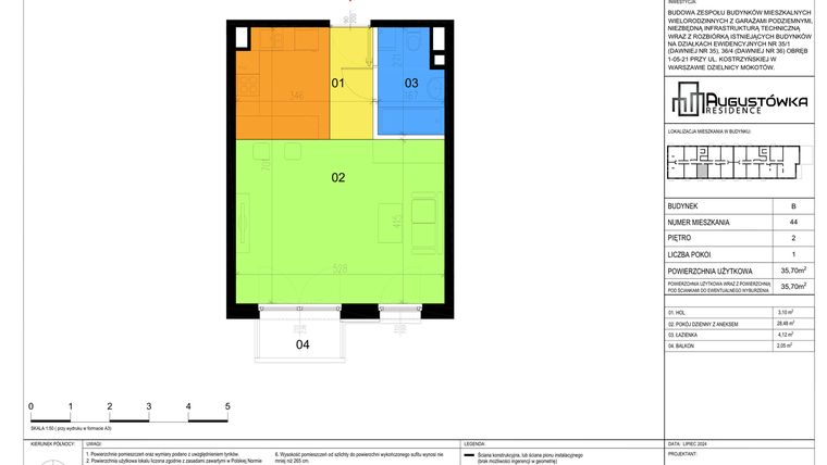 Rzut - Mieszkanie na sprzedaż 1 pokój o powierzchni 35,7 m² - numer B44 w Augustówka Residence