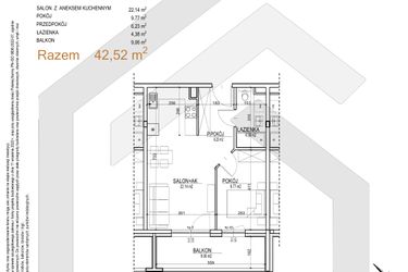 Rzut - Mieszkanie na sprzedaż 2 pokoje o powierzchni 42,52 m² - numer S.03.39 w Sobieskiego 29
