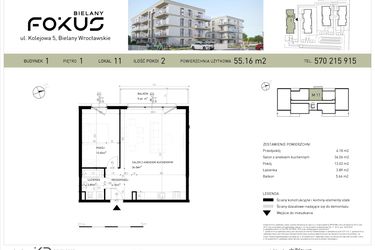 Rzut - Mieszkanie na sprzedaż 2 pokoje o powierzchni 55,16 m² - numer B1-11 w Fokus Bielany