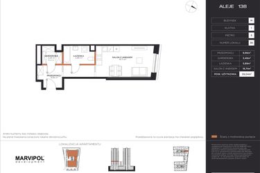 Rzut - Mieszkanie na sprzedaż 1 pokój o powierzchni 39,04 m² - numer M036 w Aleje 138