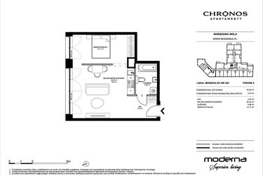 Rzut - Mieszkanie na sprzedaż 2 pokoje o powierzchni 44,93 m² - numer 422 w Chronos etap II