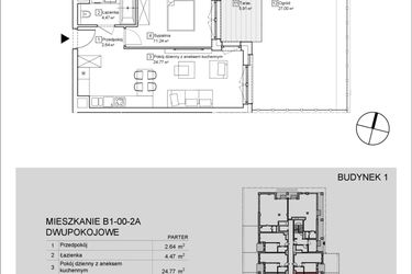 Rzut - Mieszkanie na sprzedaż 2 pokoje o powierzchni 43,11 m² - numer B1-00-2A w Nowa Francuska