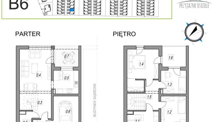 Rzut - Dom na sprzedaż 4 pokoje o powierzchni 109,65 m² - numer B6 w Przyjazne Osiedle