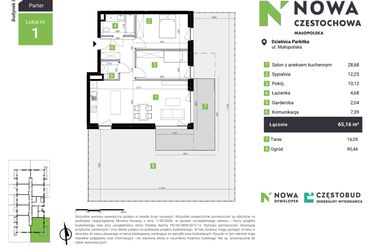 Rzut - Mieszkanie na sprzedaż 3 pokoje o powierzchni 65,16 m² - numer C1 w Nowa Częstochowa Małopolska