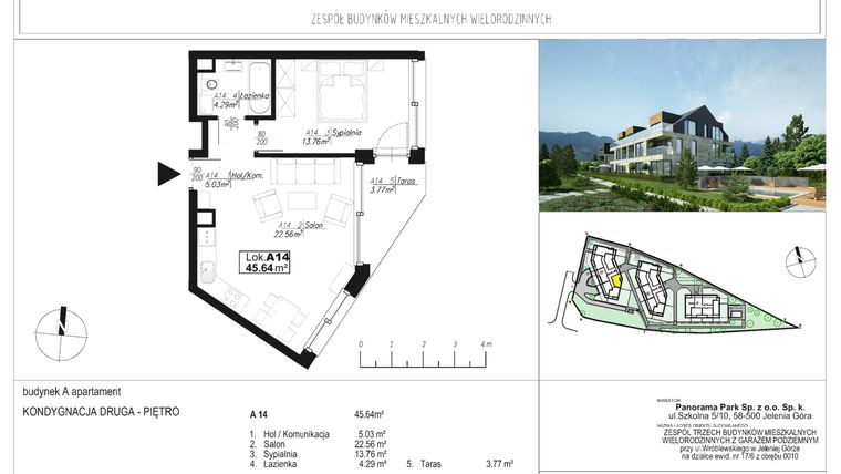 Rzut - Mieszkanie na sprzedaż 2 pokoje o powierzchni 45,64 m² - numer A14 w Panorama Park
