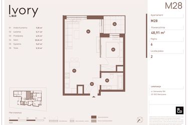 Rzut - Mieszkanie na sprzedaż 2 pokoje o powierzchni 48,91 m² - numer M28 w Ivory