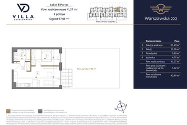 Rzut - Mieszkanie na sprzedaż 2 pokoje o powierzchni 41,37 m² - numer 5 w Warszawska 222 bud. D