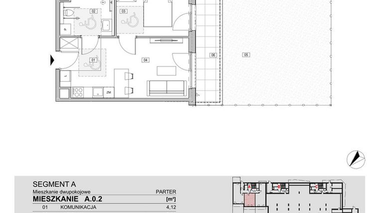 Rzut - Mieszkanie na sprzedaż 2 pokoje o powierzchni 40,38 m² - numer A.0.2 w ATAL Unii Lubelskiej